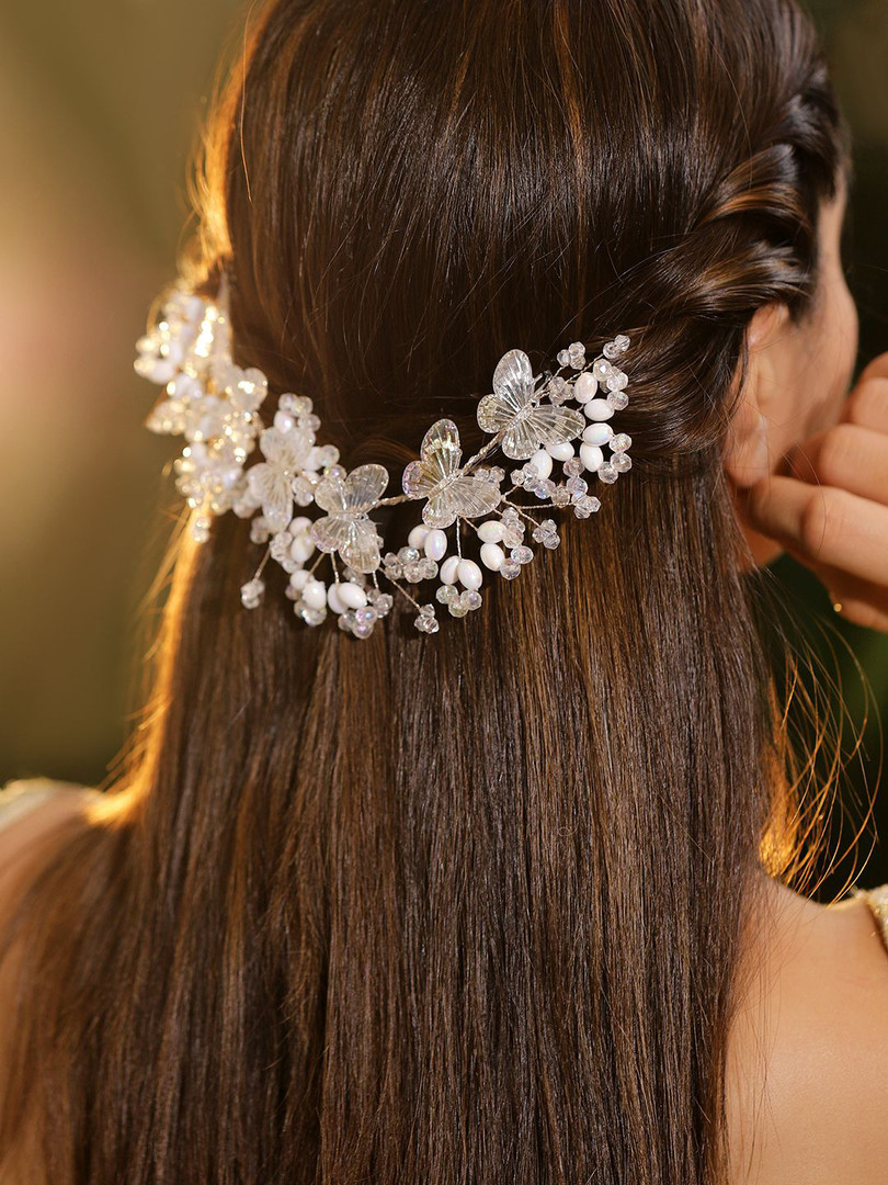 Rubans Transparent Crystal Butterfly Tiara Hair Accessory with Pearls